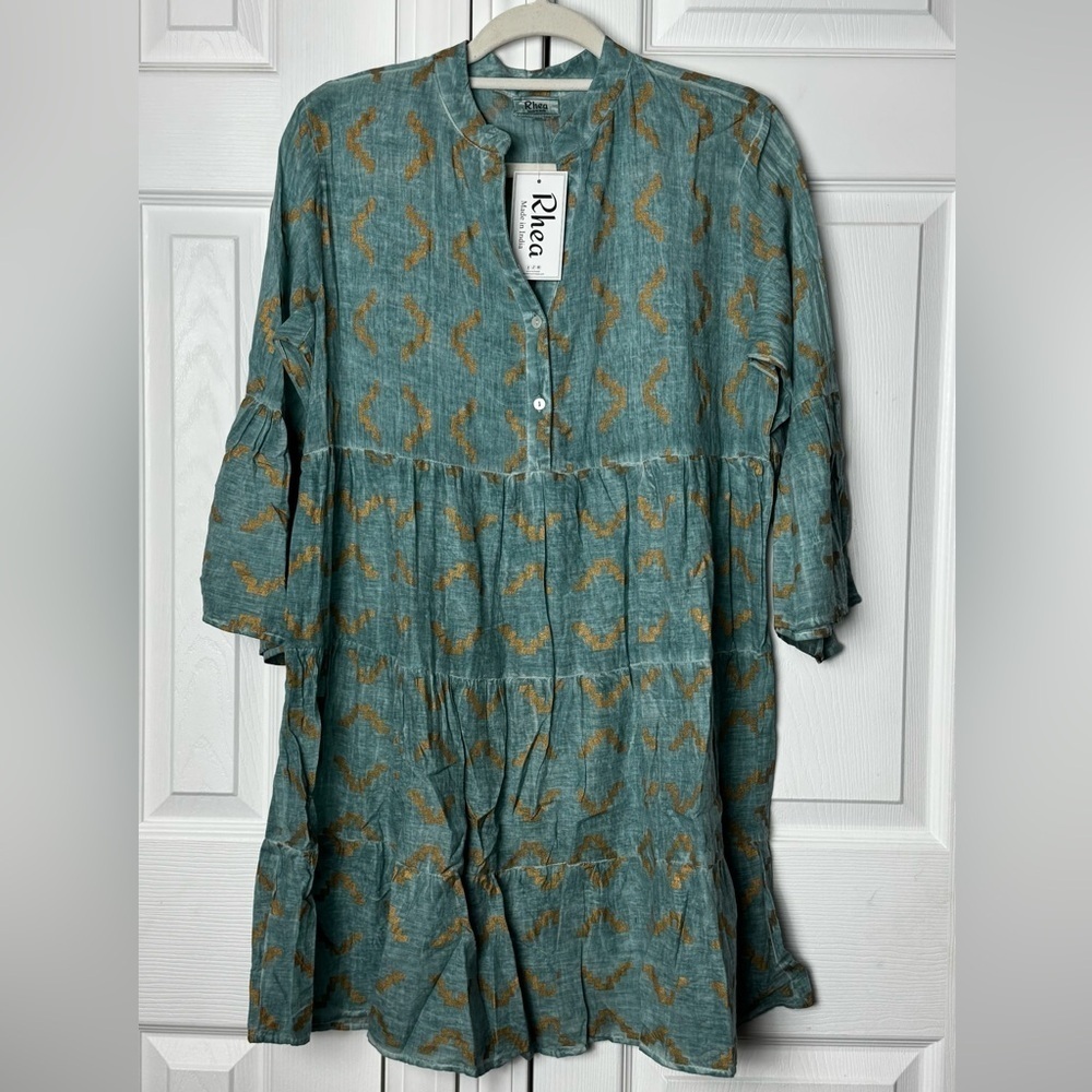 Rhea Boho Printed Long Tunic Top S/M  PTP 20 NWT Boutique - Picture 7 of 9